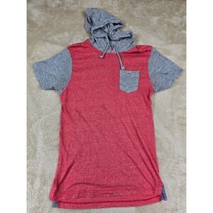 Straight Faded Mens Red Gray Short Sleeve Hoodie T Shirt Size Large Pocket